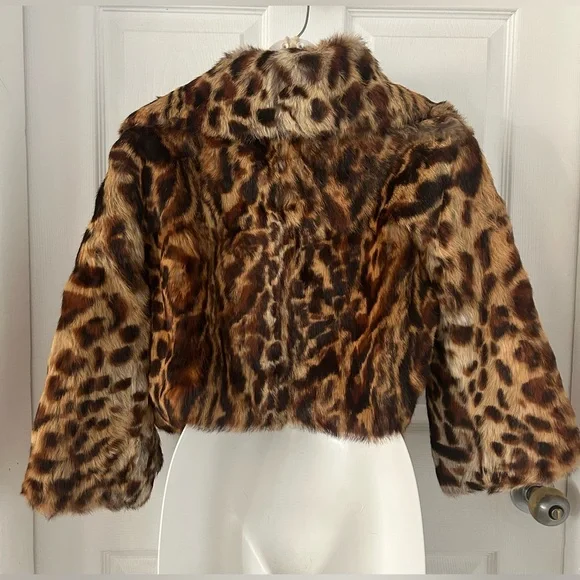 Vintage Wilsons Leather Leopard Print Rabbit Fur Jacket size large - Picture 3 of 5